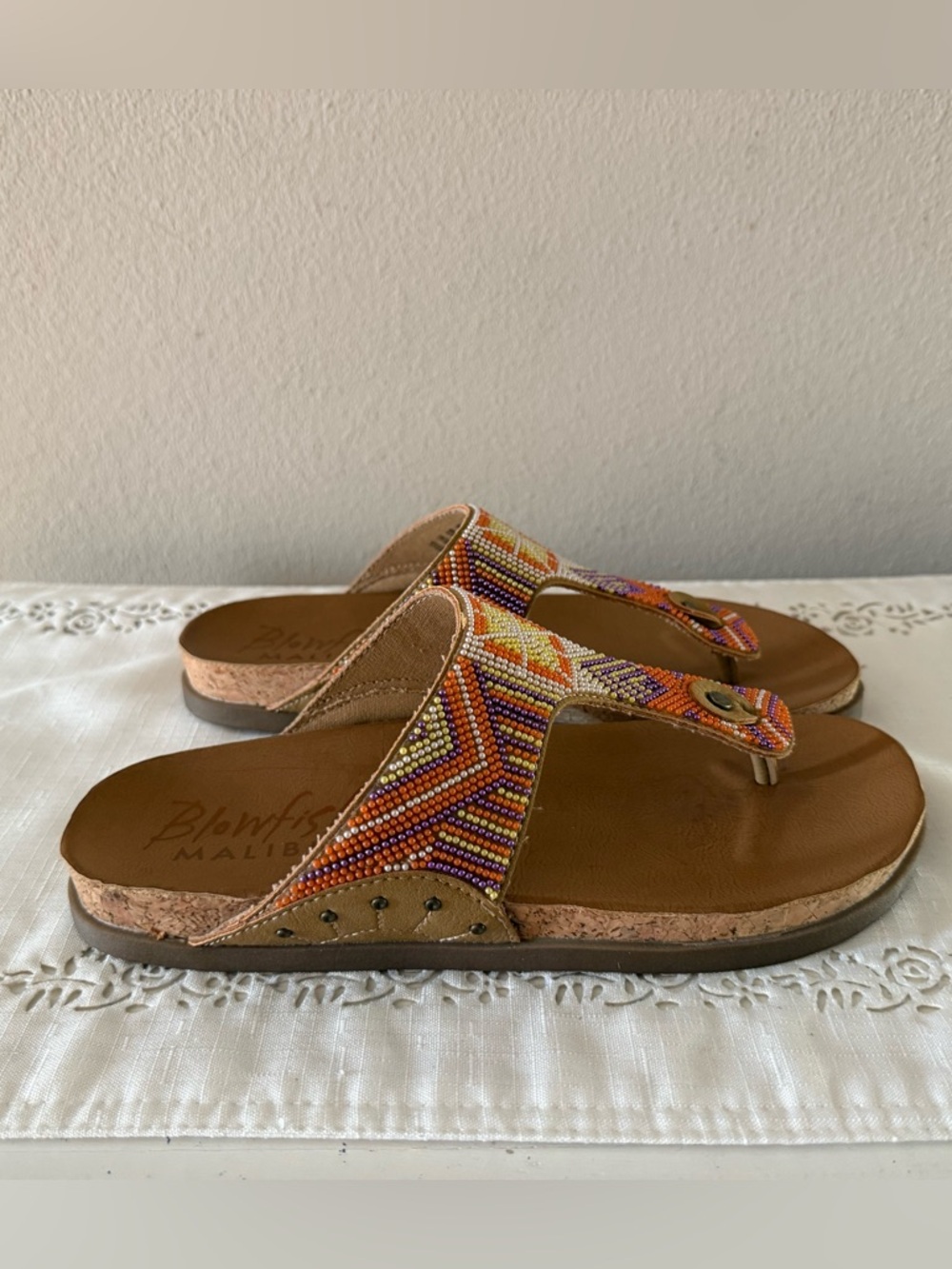 Blowfish Malibu Lyric Beaded Thong Sandal Tan Orange Size 8 M